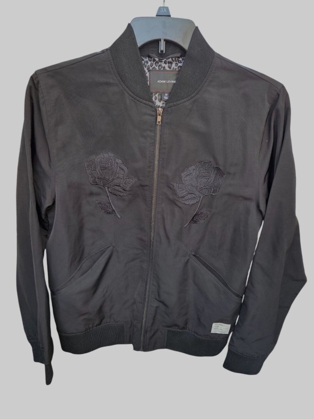 Adam Levine Embroidered Black Bomber Embroidered Roses Jacket With Leopard Print